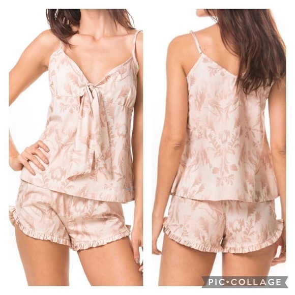 THE LAZY POET Women’s ROSIE Pajama Top In VILLA DAMASK Tank White Tie Front S - Picture 1 of 6